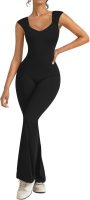 Women Yoga Jumpsuits Double Lined Sweetheart Neck Sleeveless Bell Bottoms Flare Jumpsuits Trendy Clothes
