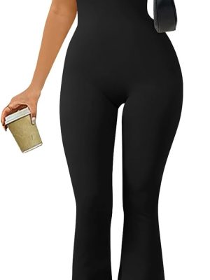 Women Yoga Jumpsuits Double Lined Sweetheart Neck Sleeveless Bell Bottoms Flare Jumpsuits Trendy Clothes