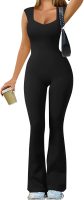 Women Yoga Jumpsuits Double Lined Sweetheart Neck Sleeveless Bell Bottoms Flare Jumpsuits Trendy Clothes