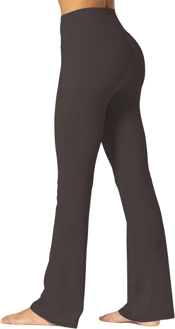 Women Mini Flare Leggings with Pockets High Waisted Tummy Control Yoga Pants Bootcut Workout Gym Casual