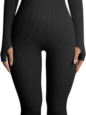 Women Yoga Jumpsuits Workout Ribbed Long Sleeve Sport Jumpsuits