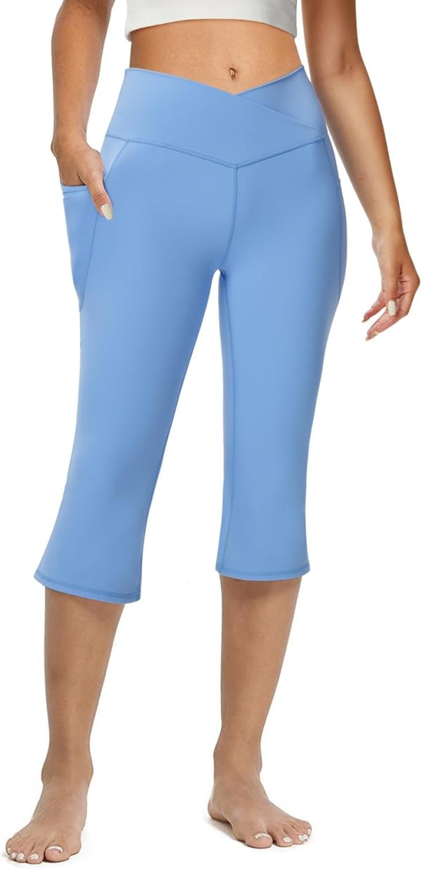 Women Flare Leggings with Pockets-Crossover High Waisted Bootcut Yoga Pants-Tummy Control Bell Bottom Leggings