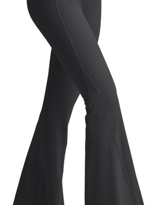 Ribbed Flare Yoga Pants for Women High Waisted Bell Bottom Leggings Tummy Control Petite/Regular/Tall