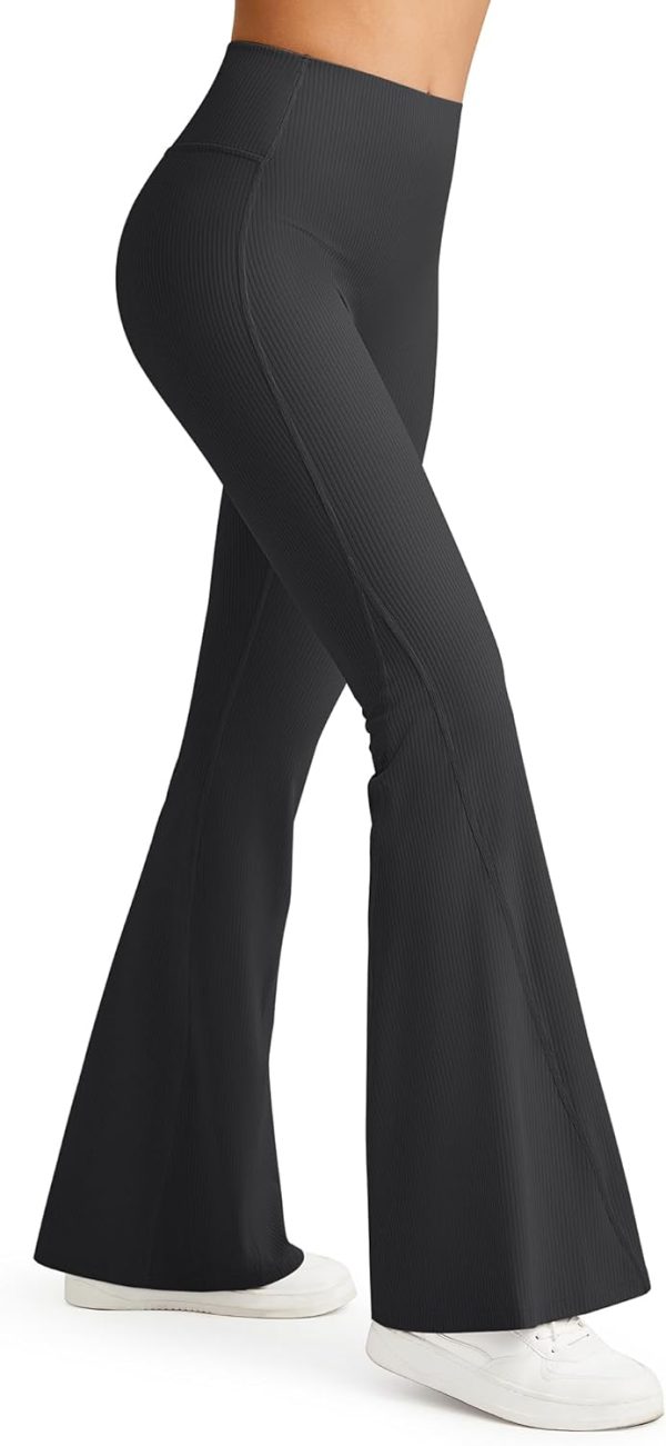 Ribbed Flare Yoga Pants for Women High Waisted Bell Bottom Leggings Tummy Control Petite/Regular/Tall