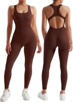 Women Backless One Piece Jumpsuits Sleeveless Scoop Neck Bodycon Romper Seamless Workout Yoga Jumpsuits