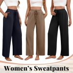 Pack Women Wide Leg Yoga Pant High Waist Drawstring Sweatpants Loose Open Bottom Lounge Pants with Pockets