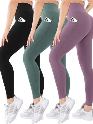 Pack High Waisted Leggings for Women-Soft Athletic Tummy Control Pants for Running Yoga Workout Reg & Plus Size