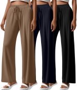 Pack Women Wide Leg Yoga Pant High Waist Drawstring Sweatpants Loose Open Bottom Lounge Pants with Pockets