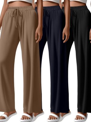 Pack Women Wide Leg Yoga Pant High Waist Drawstring Sweatpants Loose Open Bottom Lounge Pants with Pockets